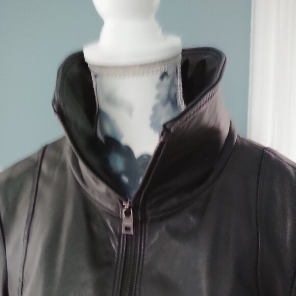 Black Leather Moto-Style Jacket - Picture 6 of 12